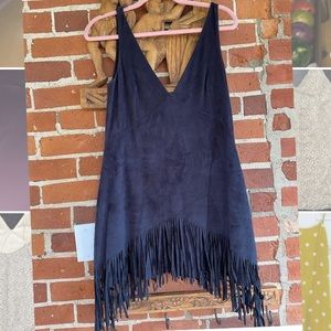 Navy Blue Suede Fringe Zara Dress